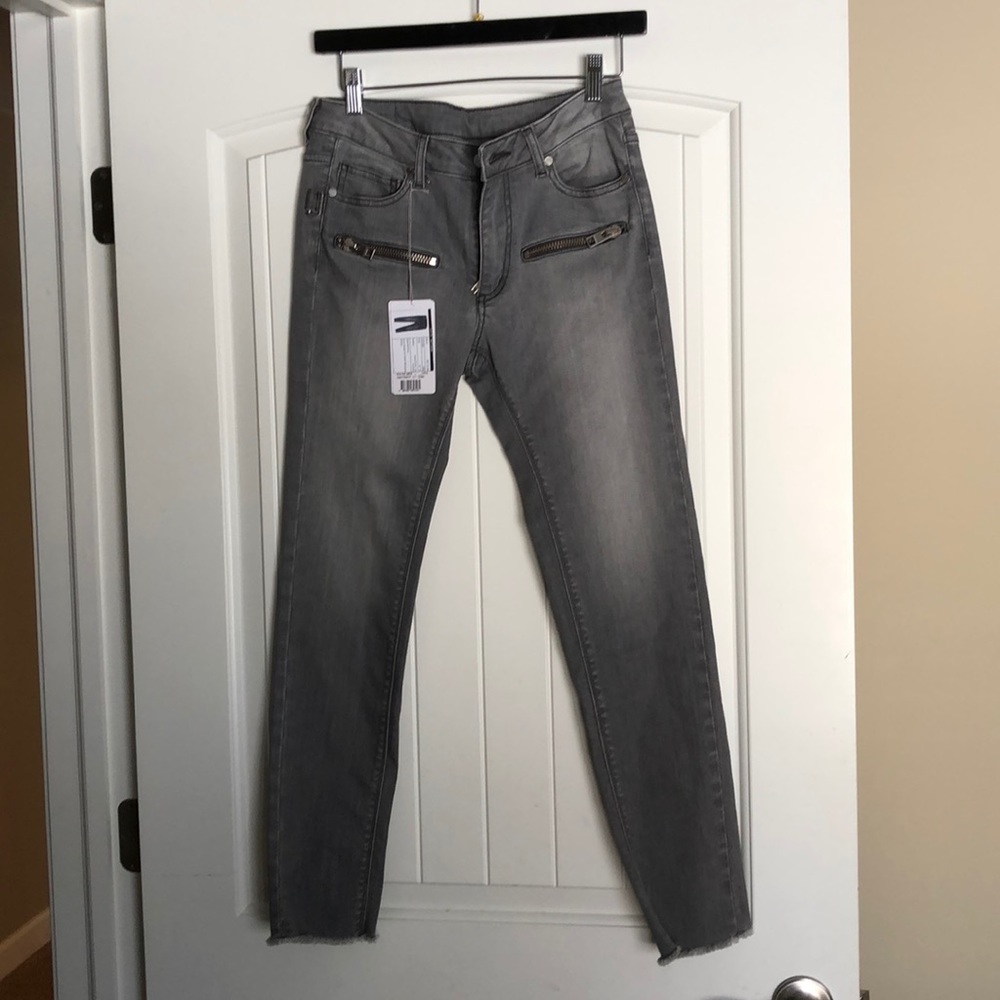 Charcoal slim fit denim with raw edge